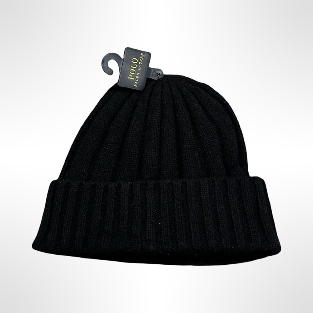 Polo Ralph Lauren Black Ribbed Beanie Hat Multi-Color Pony Wool Blend PP0054 NWT - Picture 2 of 5
